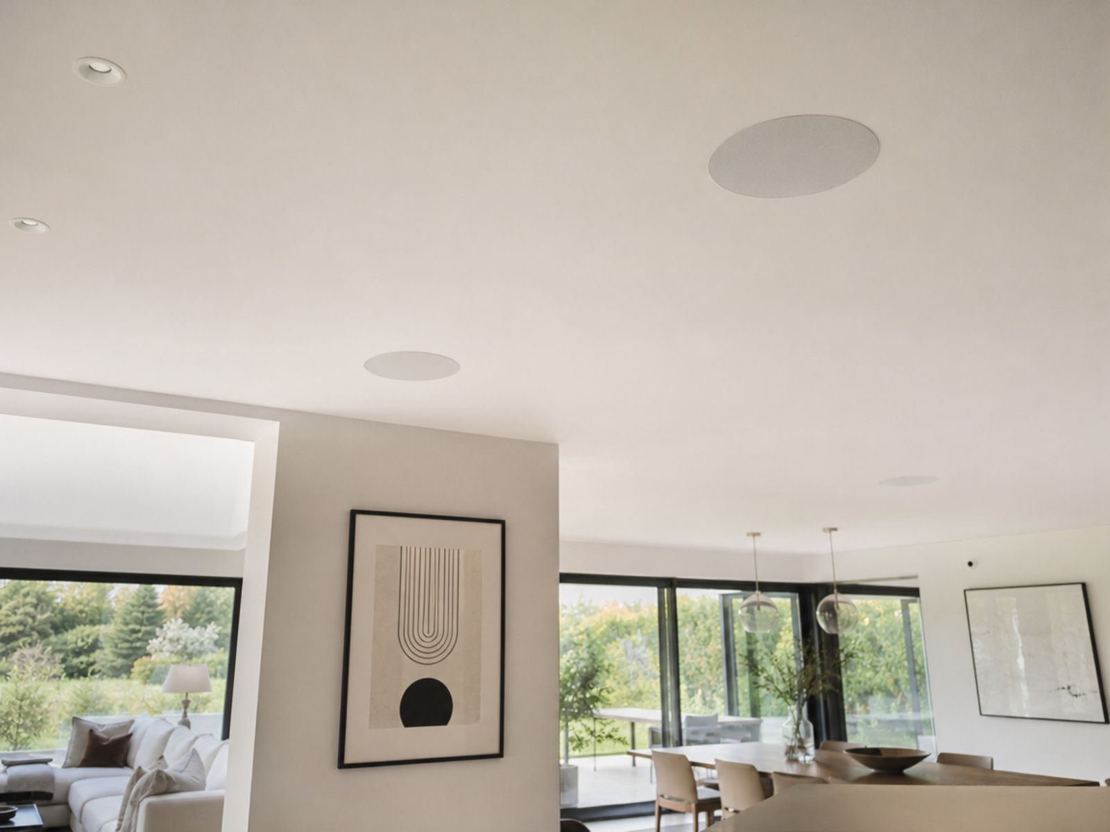 Living room with in-ceiling speakers